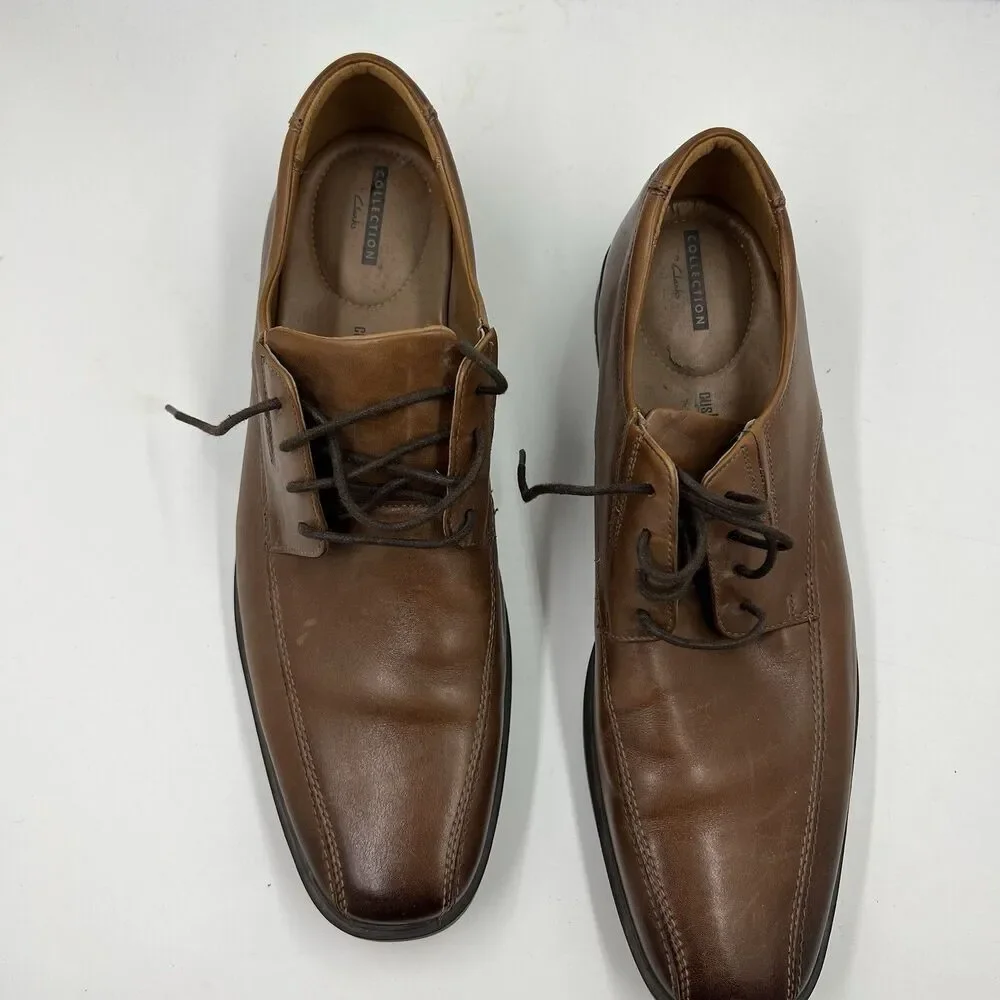 Men's size 12 CLARKS Tilden Walk Oxford Dress Shoe Dark Tan Leather Casual